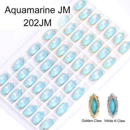 Acmore Crystal Navette Shaped Aurora Mocha Rhinestone Strass Crystal Stones With Hollow Copper Claw Sew on Garment DIY Accessories