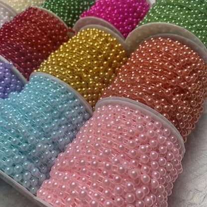 Acmore Crystal  4mm Craft Imitation Pearl Beads Cotton Line Chain for DIY Wedding Party Decoration Party Jewelry Findings Accessories