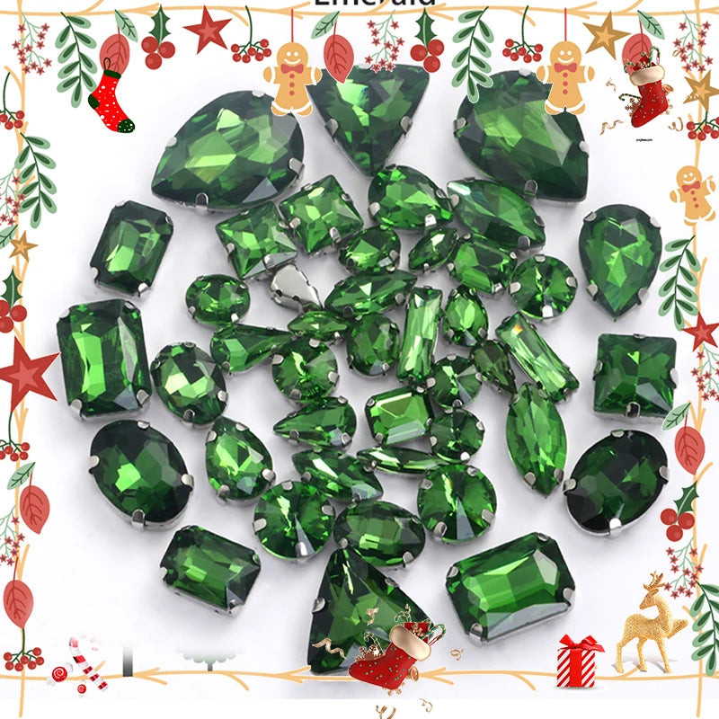 Acmore Crystal Christmas DIY Decoration Random Mixed Shapes Rhinestone With White k Stainless Steel Claw Setting Garment Accessories