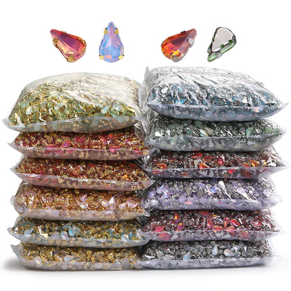 Acmore Crystal Wholesale 6*10mm Teardrop Shape Opal MI Series Sew on Rhinestones  With Golden & Sliver Claw With Garment Accessories