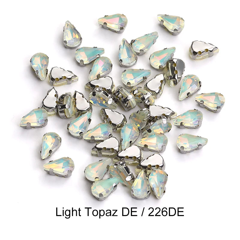 Acmore Crystal Wholesale 6*10mm Teardrop Shape Opal MI Series Sew on Rhinestones  With Golden & Sliver Claw With Garment Accessories