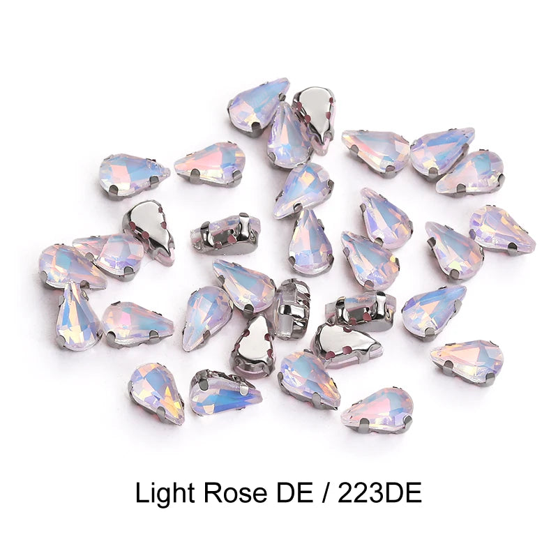 Acmore Crystal Wholesale 6*10mm Teardrop Shape Opal MI Series Sew on Rhinestones  With Golden & Sliver Claw With Garment Accessories
