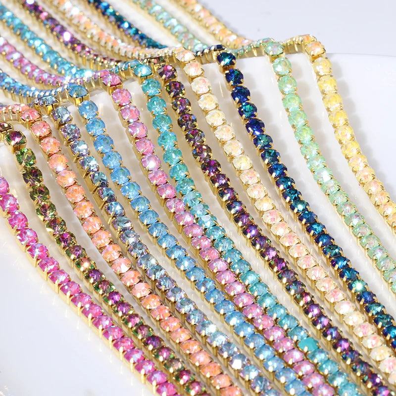 Acmore Crystal New SS4-SS16 Size MI Round Shape Glass Stones Copper Claw Rhinestones Chain Sew on Crystal Direction DIY Rhinestone