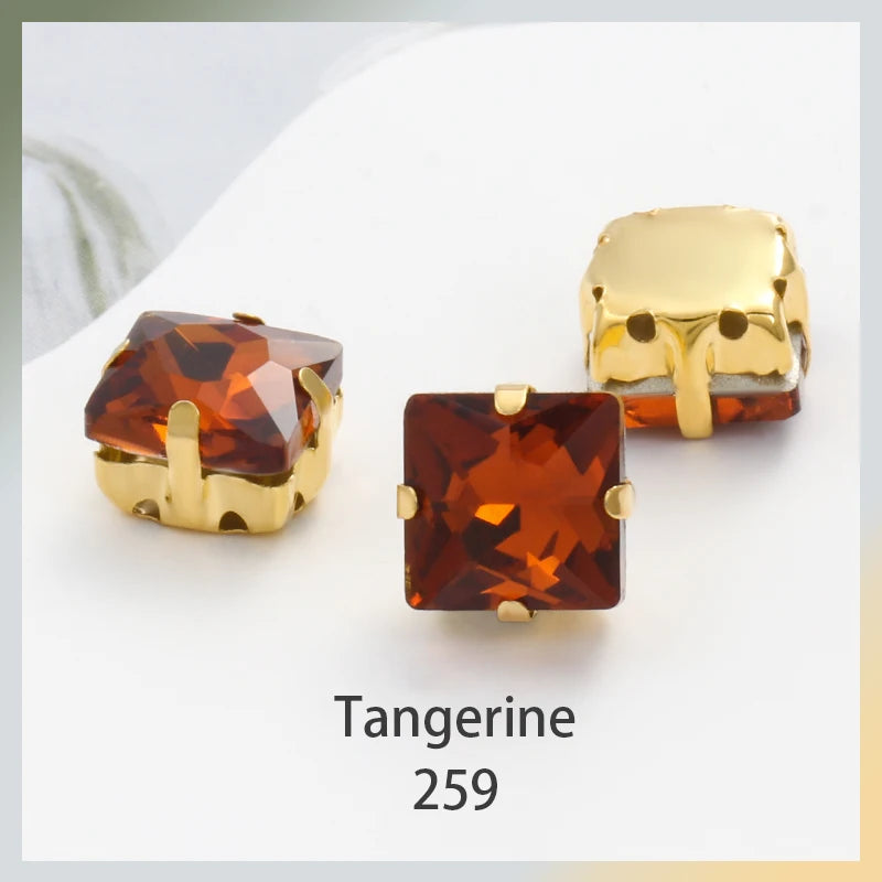 Acmore Crystal  Wholesale Colorful Sew on Stone Diamonds Square Shape Gold Claws Glass Rhinestones DIY Clothing Decorate
