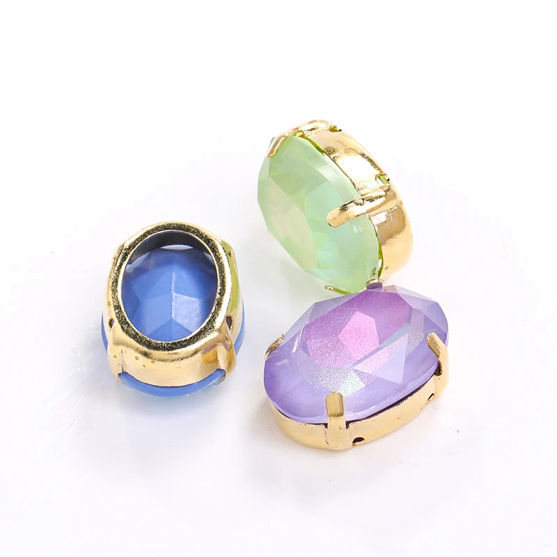 Acmore Crystal Oval Shaped Aurora Mocha K9 Glass Rhinestone With Golden Copper Hollow Claw Sewing on Clothes Garment DIY Accessories