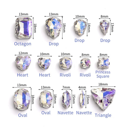 Acmore Crystal Moonlight Mixed Shapes Sew on Rhinestone With Silver Claw Setting DIY for Festival Decoration Accessories