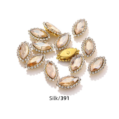 Acmore Crystal New Arrival Double-layers Navette Shape Flat Back Claw Rhinestones Golden Sunflower Sew-on Crystal Glass for Clothing