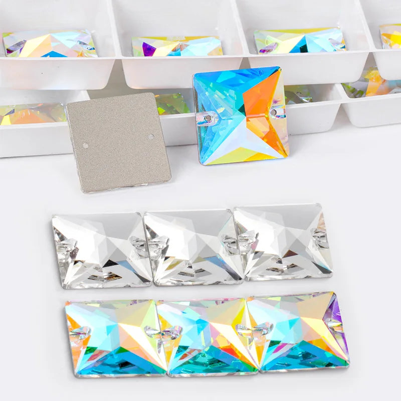 Acmore Crystal New Princess square Shape Crystal ab Hand Stitch DIY for Dress Clothes Sew on Crystal Stone Rhinestone Accessories