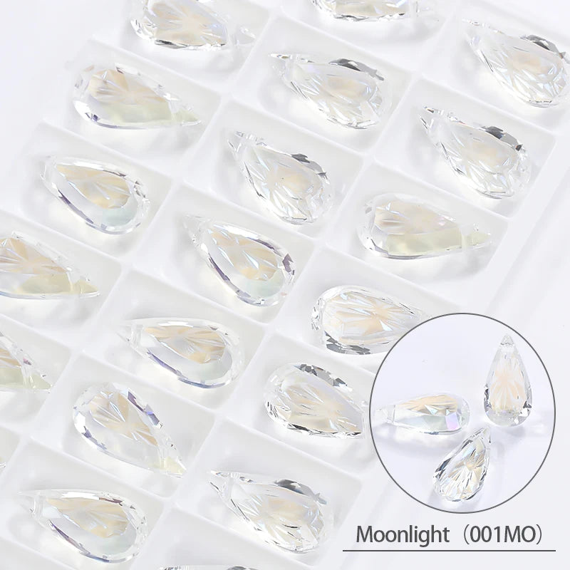 Acmore Crystal Relief Series Teardrop Loose Crystal Stone Embossed Back Art Supplies Accessories Rhinestone for Necklace Earring Brooch
