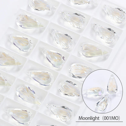 Acmore Crystal Relief Series Teardrop Loose Crystal Stone Embossed Back Art Supplies Accessories Rhinestone for Necklace Earring Brooch