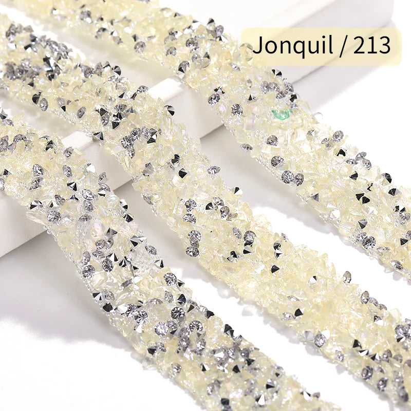 Acmore Crystal Wholesale 1.2cm Bling Self-Adhesive Resin Mesh Strips With Round Point Back Rhinestones Tube Rope for Decoration Garment