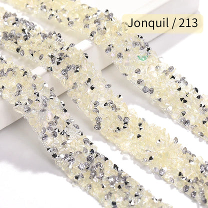 Acmore Crystal Wholesale 1.2cm Bling Self-Adhesive Resin Mesh Strips With Round Point Back Rhinestones Tube Rope for Decoration Garment