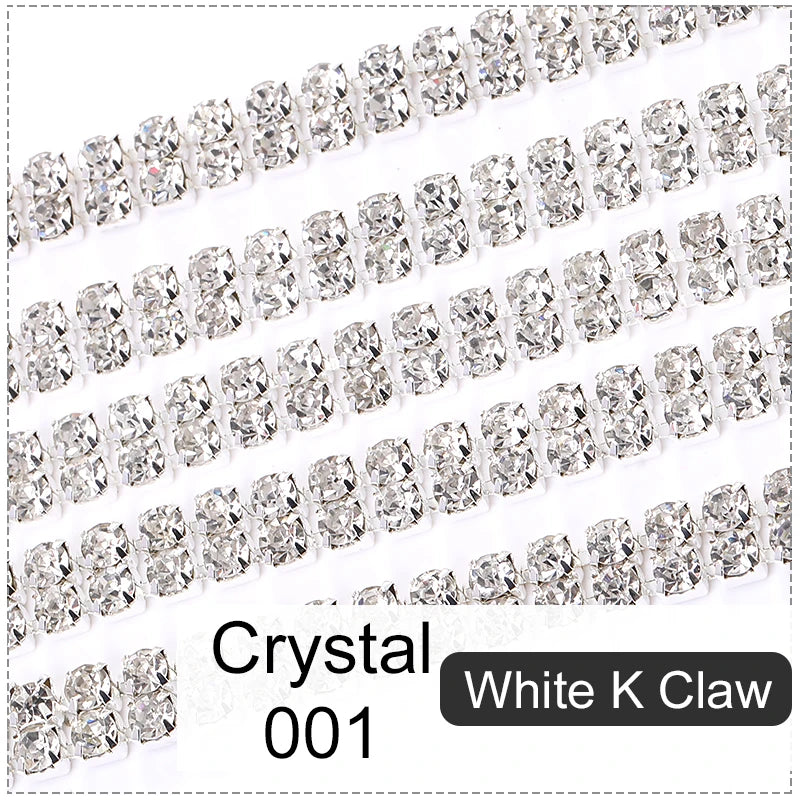 Acmore Crystal SS6-SS16 Crystal ab Stones Rhinestones Sew on Golden/white k Copper Claw Double Row Claw Cup Chain for Garment Jewelry