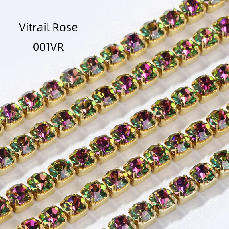Acmore Crystal New SS4-SS16 Size MI Round Shape Glass Stones Copper Claw Rhinestones Chain Sew on Crystal Direction DIY Rhinestone