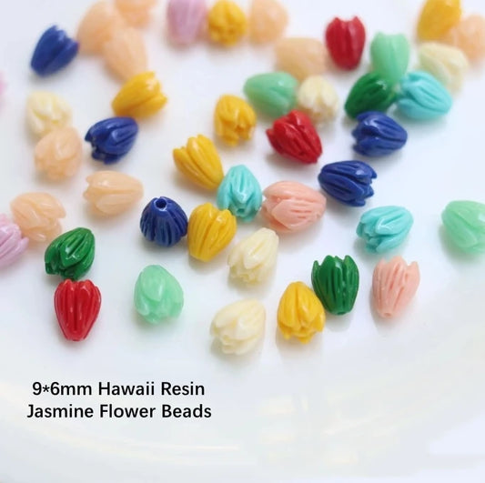 Acmore Crystal 9*6mm Hawaii Resin Jasmine Flower Beads for Jewelry Making Lavender Lilac Pikake Flower Acrylic Charms