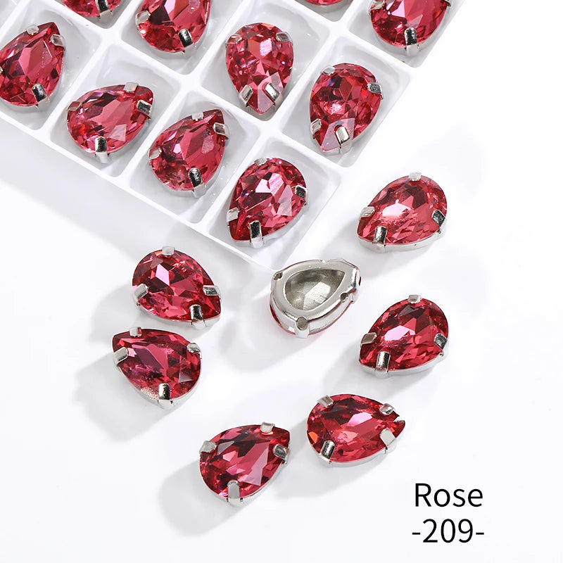 Acmore Crystal Crystals Rhinestone With Claw Strass Gems Sew on Rhinestone Drop Shape Crystal Fancy Stone With Claw for Garment