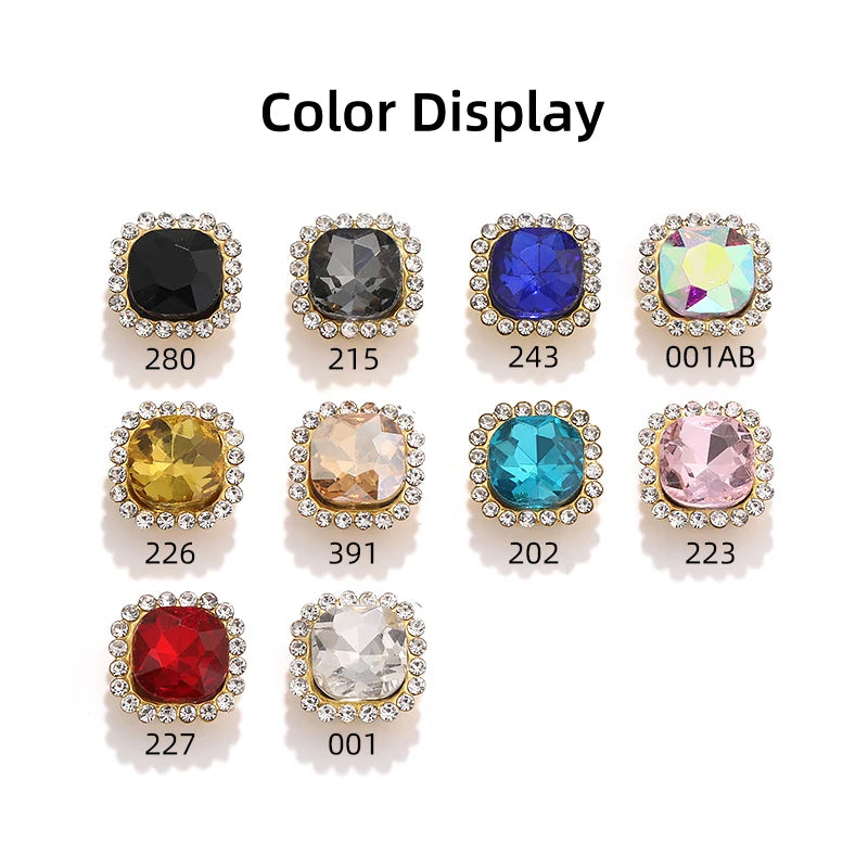 Acmore Crystal New Arrival Double-layers Cushion Shape Flat Back Claw Rhinestones Golden Sunflower Sew-on Crystal Glass for Clothing
