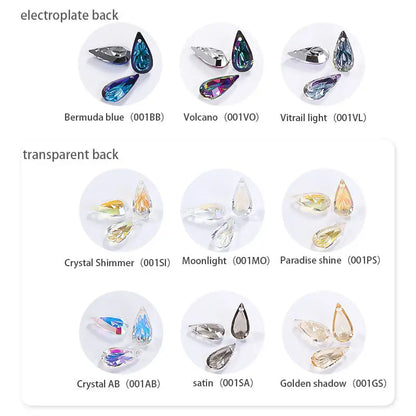 Acmore Crystal Relief Series Teardrop Loose Crystal Stone Embossed Back Art Supplies Accessories Rhinestone for Necklace Earring Brooch