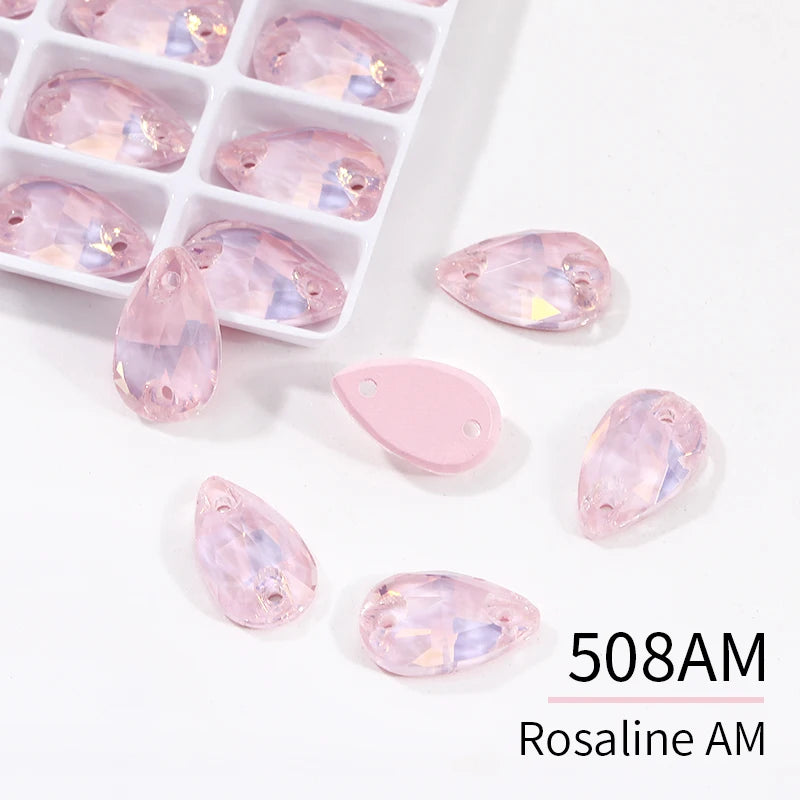 Acmore Crystal Drop Shape New  Color Series Crystal Flatback Sew on Rhinestone for Garment Shoes Bag Decoration