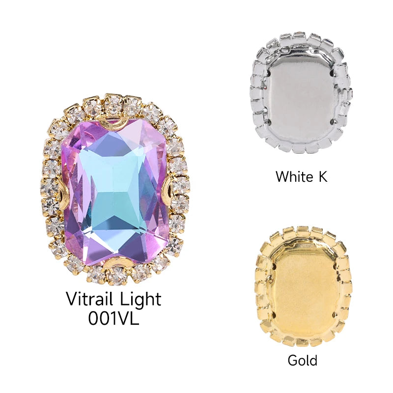 Acmore Crystal Gold Bottom High Quality 13*18mm Rhinestone Beads With Claw Sew on Glass Crystal Stone for DIY Design Accessories