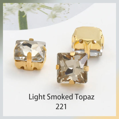 Acmore Crystal  Wholesale Colorful Sew on Stone Diamonds Square Shape Gold Claws Glass Rhinestones DIY Clothing Decorate