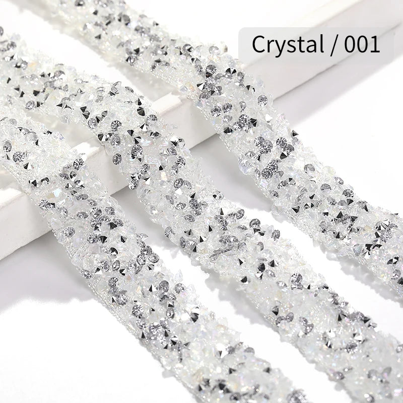 Acmore Crystal Wholesale 1.2cm Bling Self-Adhesive Resin Mesh Strips With Round Point Back Rhinestones Tube Rope for Decoration Garment