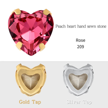 Crystal Ab Color Heart Shape Sewing Rhinestones With Golden Silver Claw Setting Peach Heart Hollow Claw Rhinestone