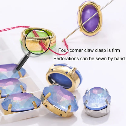 Acmore Crystal Oval Shaped Aurora Mocha K9 Glass Rhinestone With Golden Copper Hollow Claw Sewing on Clothes Garment DIY Accessories