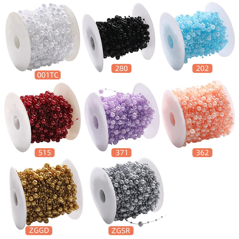 Acmore Crystal High Quality Colorful 8+3MM  Faux Pearl Beads  Roll Strand Artificial Pearl Bead Chain for Wedding Party Decoration
