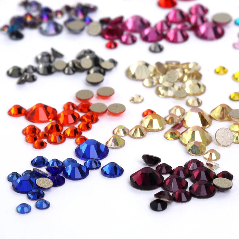 Acmore Crystal Gold Flat Back Round 40 Colors SS3-SS20 Mixed 3d Crystal ab Press on Nail Art Supplies Rhinestone Accessories