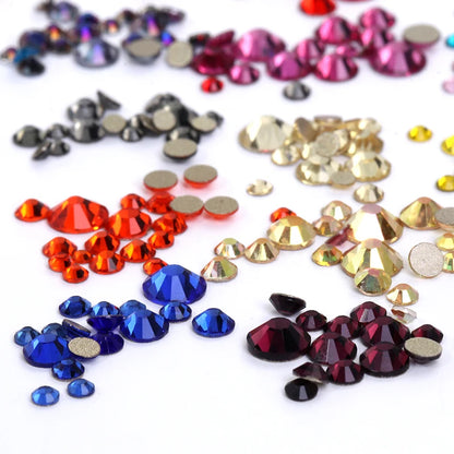 Acmore Crystal Gold Flat Back Round 40 Colors SS3-SS20 Mixed 3d Crystal ab Press on Nail Art Supplies Rhinestone Accessories
