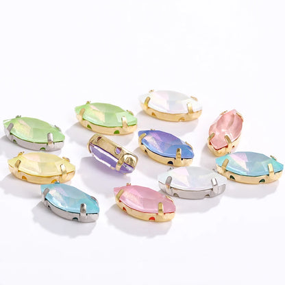 Acmore Crystal Navette Shaped Aurora Mocha Rhinestone Strass Crystal Stones With Hollow Copper Claw Sew on Garment DIY Accessories
