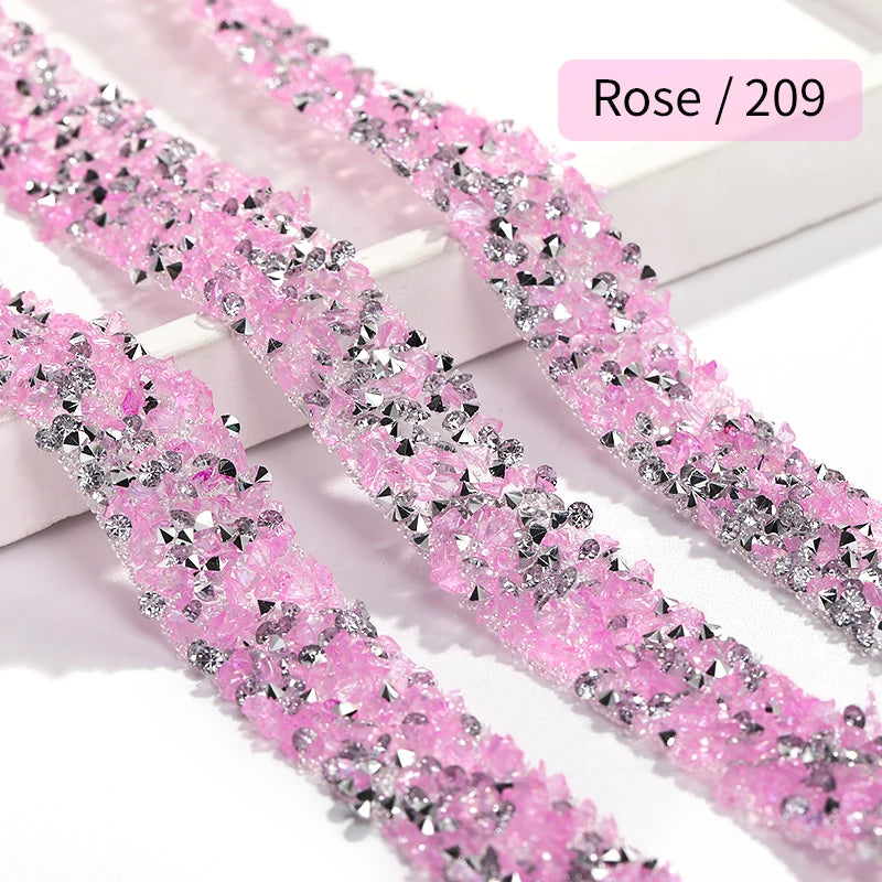 Acmore Crystal Wholesale 1.2cm Bling Self-Adhesive Resin Mesh Strips With Round Point Back Rhinestones Tube Rope for Decoration Garment