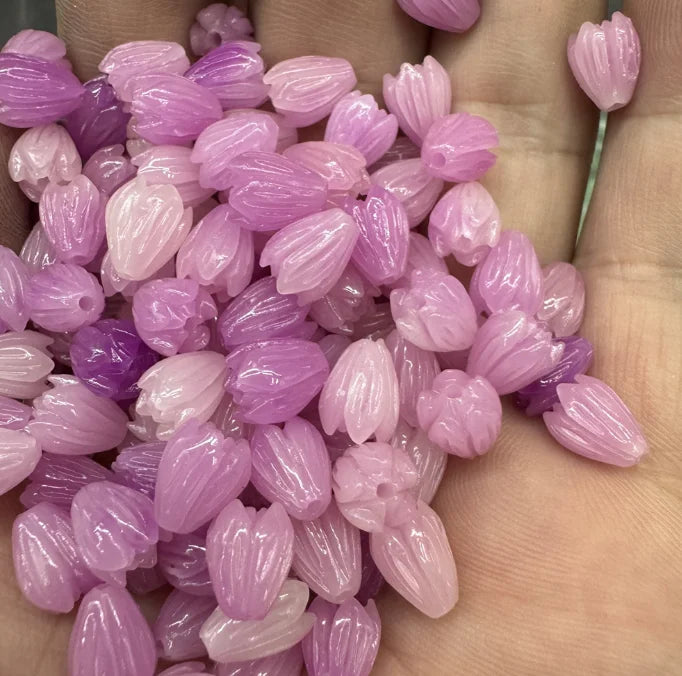 Acmore Crystal 9*6mm Hawaii Resin Jasmine Flower Beads for Jewelry Making Lavender Lilac Pikake Flower Acrylic Charms