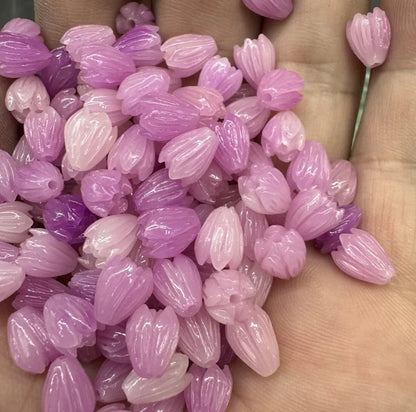 Acmore Crystal 9*6mm Hawaii Resin Jasmine Flower Beads for Jewelry Making Lavender Lilac Pikake Flower Acrylic Charms