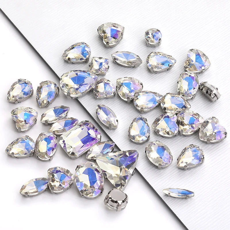 Acmore Crystal Moonlight Mixed Shapes Sew on Rhinestone With Silver Claw Setting DIY for Festival Decoration Accessories