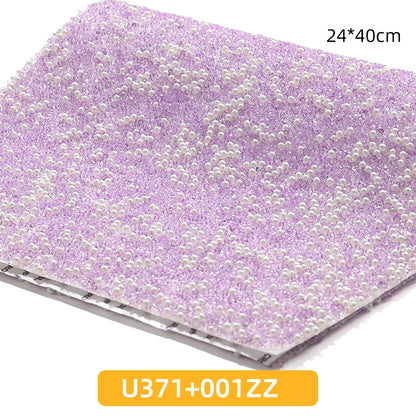 Acmore Crystal 24*40CM Pearl Mesh Trimming Net Colorful Resin Best Rhinestone DIY Purse Applique  for Wedding & Dress