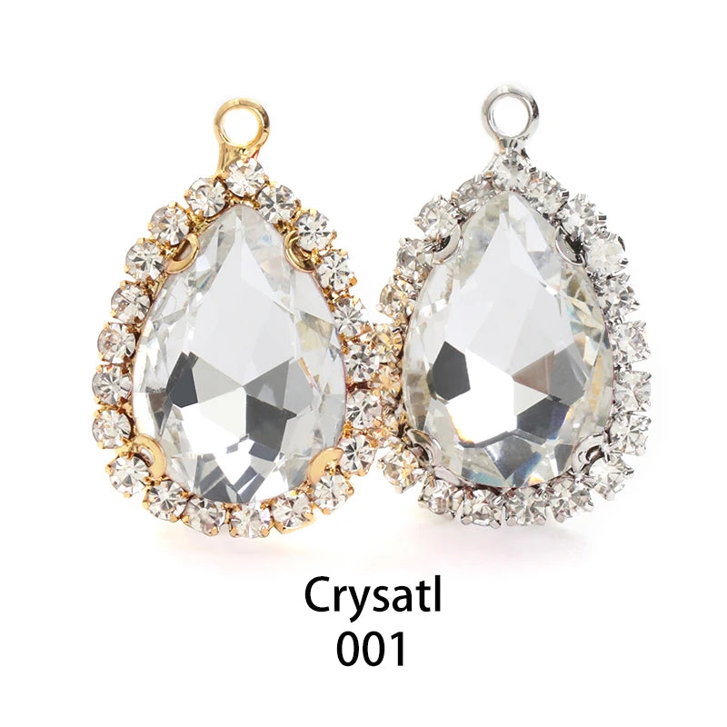 Acmore Crystal Drop Shape Crystal Stone Sewing on Golden/white K Claw Setting Pendant Necklace Strass Rhinestone Crafts