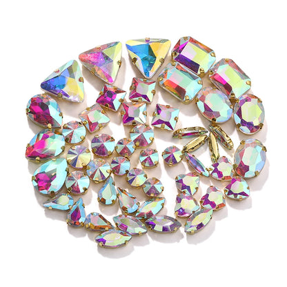 Acmore Crystal Factory Sale Mixed Shapes Crystal Glass Sew on Rhinestone With Gold Claw for DIY Jewelry Hair Clips Wedding Dress