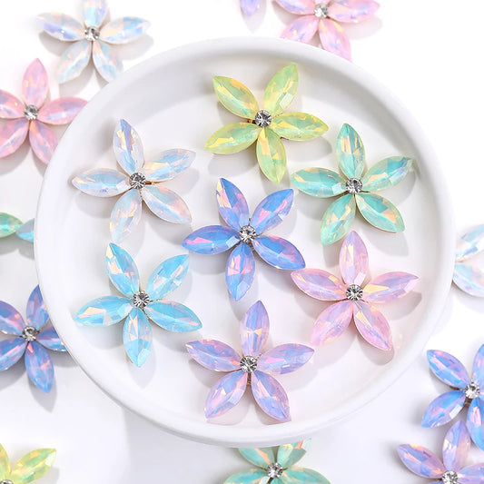Acmore Crystal High Quality Point Back Navette Alloy Flower Shapes Point Back Rhinestones Loose Glass Stone Design Dress Clothing