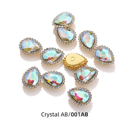 Acmore Crystal New Arrival Double-layers Drop Shape Flat Back Claw Rhinestones Golden Sunflower Sew-on Crystal Glass for Clothing