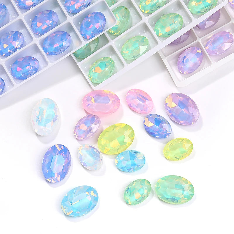 Acmore Crystal Hot Sale Opal Mocha Oval Shape New Design Loose Stones Color Point Back Loose Rhinestone Clothing Accessories DIY