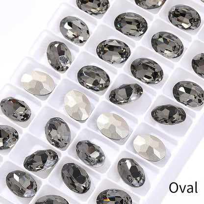 Acmore Crystal Hot Sale Black Diamond Series Crystal Stone Pointback Rhinestones Loose Glue on for Nails Clothes Decoration