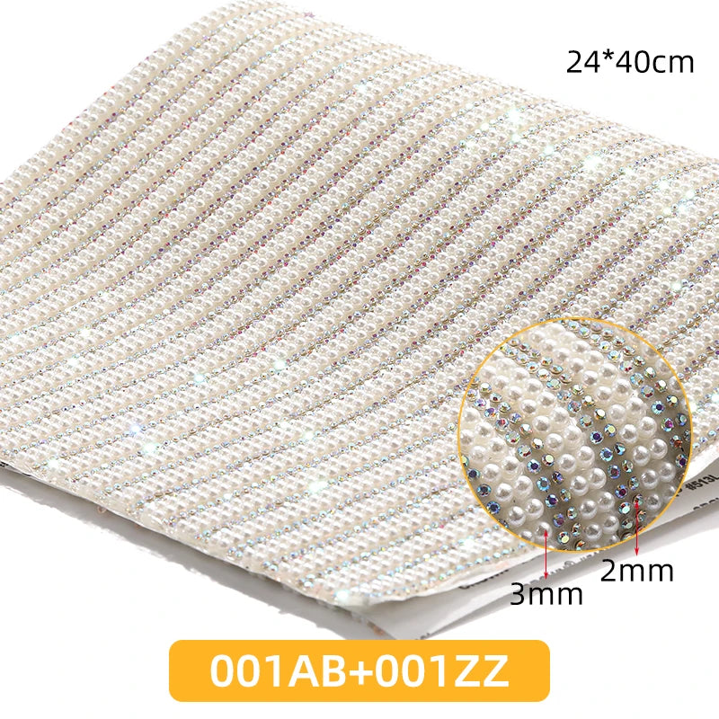 Acmore Crystal 24*40CM Pearl Mesh Trimming Net Colorful Resin Best Rhinestone DIY Purse Applique  for Wedding & Dress