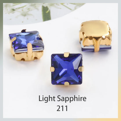 Acmore Crystal  Wholesale Colorful Sew on Stone Diamonds Square Shape Gold Claws Glass Rhinestones DIY Clothing Decorate