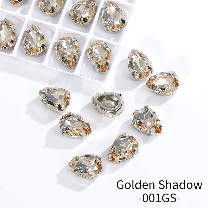 Acmore Crystal Crystals Rhinestone With Claw Strass Gems Sew on Rhinestone Drop Shape Crystal Fancy Stone With Claw for Garment