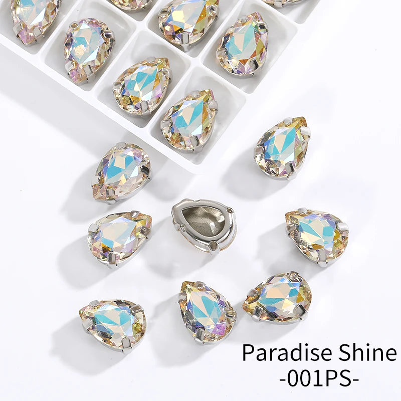 Acmore Crystal Crystals Rhinestone With Claw Strass Gems Sew on Rhinestone Drop Shape Crystal Fancy Stone With Claw for Garment