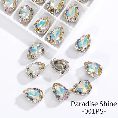 Acmore Crystal Crystals Rhinestone With Claw Strass Gems Sew on Rhinestone Drop Shape Crystal Fancy Stone With Claw for Garment