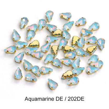 Acmore Crystal Wholesale 6*10mm Teardrop Shape Opal MI Series Sew on Rhinestones  With Golden & Sliver Claw With Garment Accessories