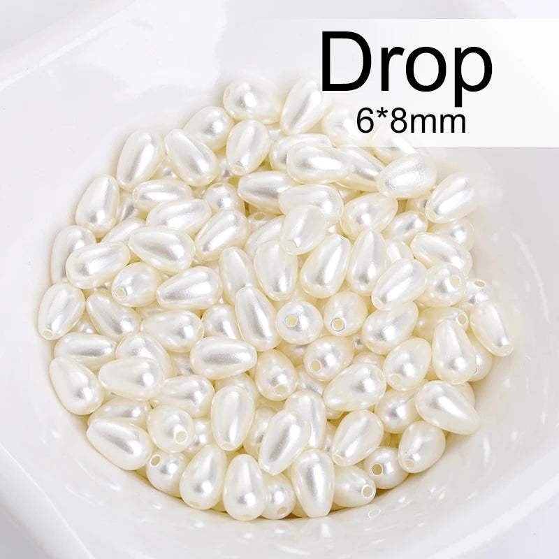 Acmore Crystal Oval Drop Shaped ABS Pearling Loose Pearls Beads DIY for Necklace Earring Bracelet Hair Clips Accessories Garment